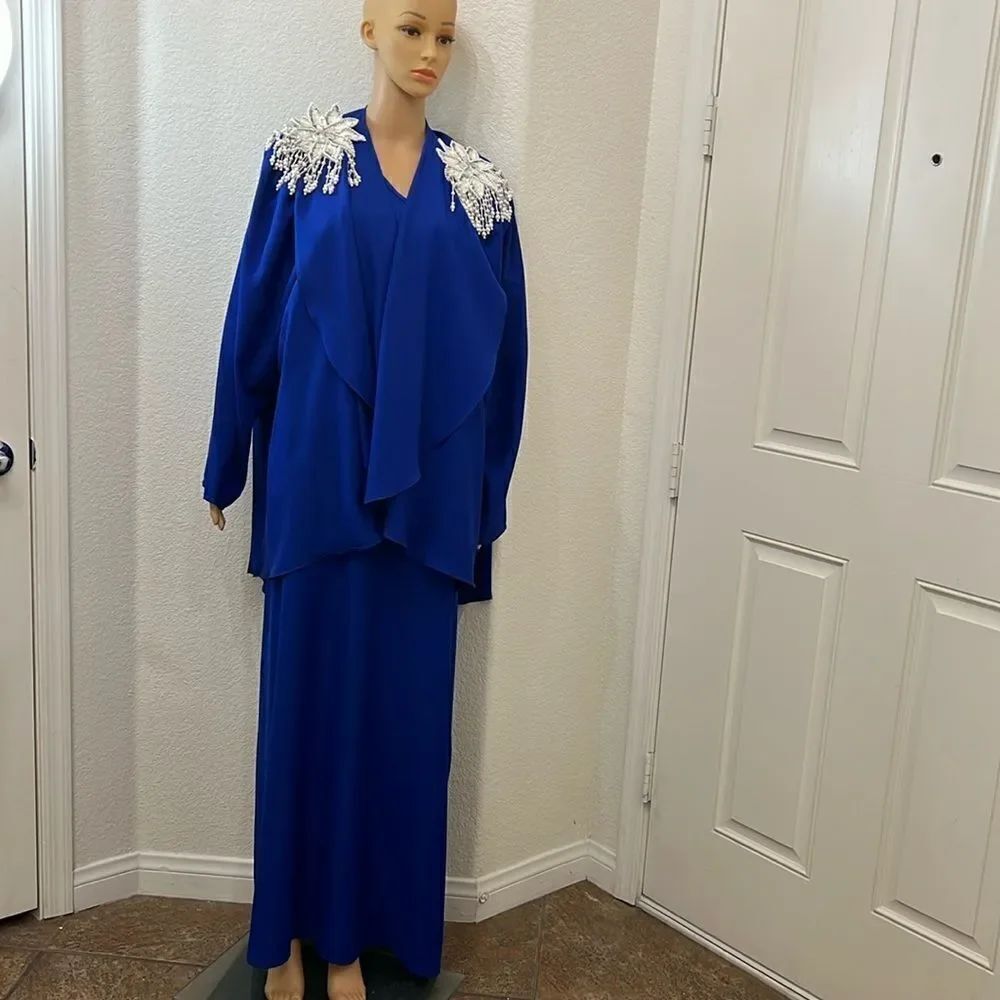 Praise Hymn Fashion Dress & Jacket Sz XXL Royal Blue 💯% Polyester Maxi Floral